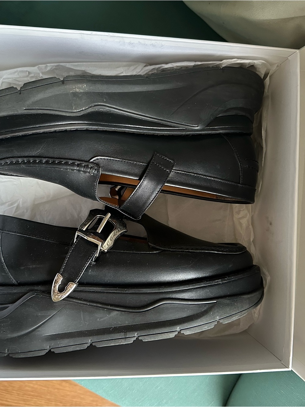 TOGA Pulla Black Leather Platform Buckle Loafers